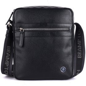 Мужская сумка планшет через плечо из натуральной фактурной кожи Brampton London Crossflow 94535 черного цвета