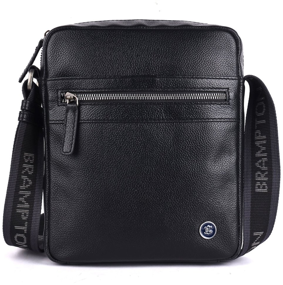 Мужская сумка планшет через плечо из натуральной фактурной кожи Brampton London Crossflow 94535 черного цвета modnotak фото №1