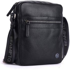 Мужская сумка планшет через плечо из натуральной фактурной кожи Brampton London Crossflow 94535 черного цвета