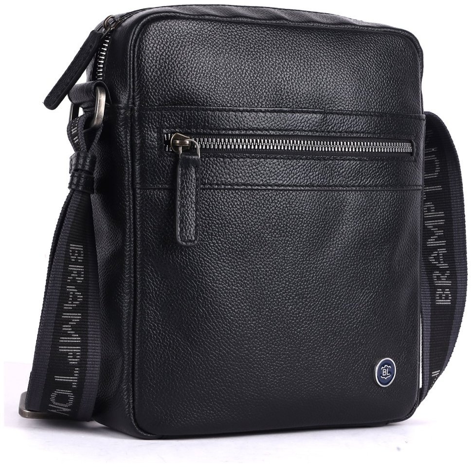 Мужская сумка планшет через плечо из натуральной фактурной кожи Brampton London Crossflow 94535 черного цвета modnotak фото №2