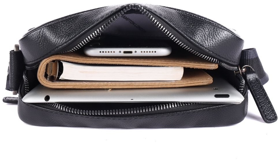 Мужская сумка планшет через плечо из натуральной фактурной кожи Brampton London Crossflow 94535 черного цвета modnotak фото №6