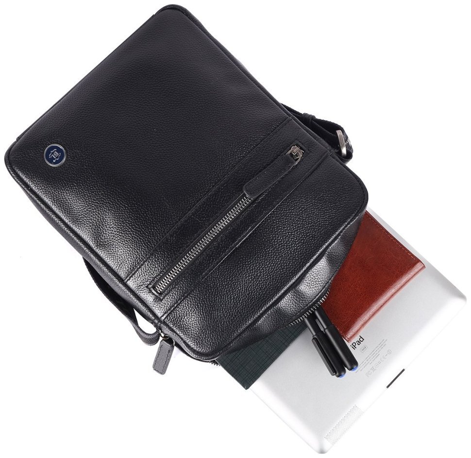 Мужская сумка планшет через плечо из натуральной фактурной кожи Brampton London Crossflow 94535 черного цвета modnotak фото №8