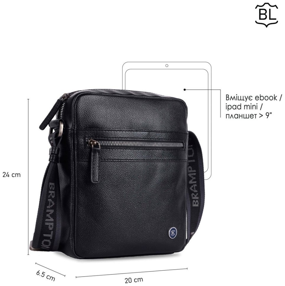 Мужская сумка планшет через плечо из натуральной фактурной кожи Brampton London Crossflow 94535 черного цвета modnotak фото №9