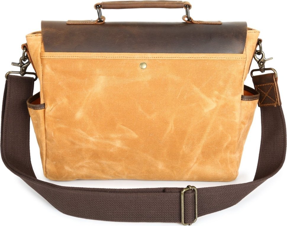 Діловий чоловічий портфель рудого кольору з текстилю Vintage (20120)