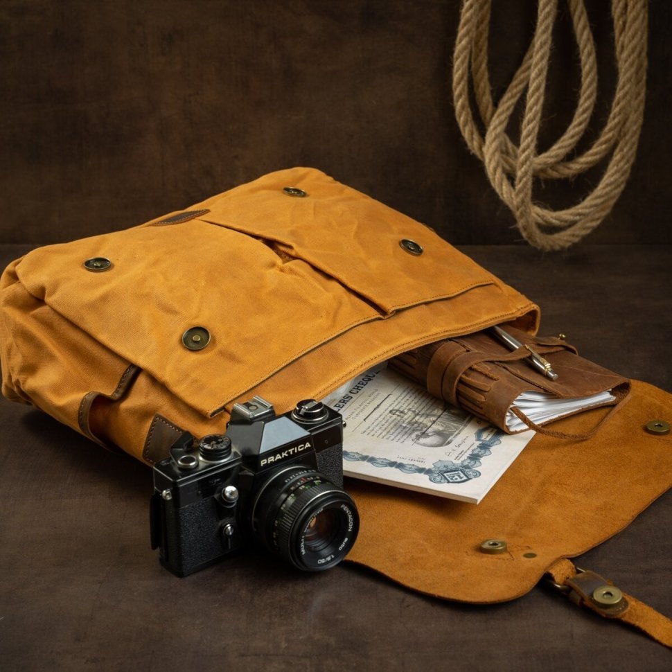 Діловий чоловічий портфель рудого кольору з текстилю Vintage (20120)