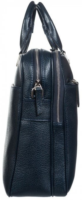 Темно-синя чоловіча сумка портфель з натуральної шкіри на дві блискавки DESISAN (19106) - 2