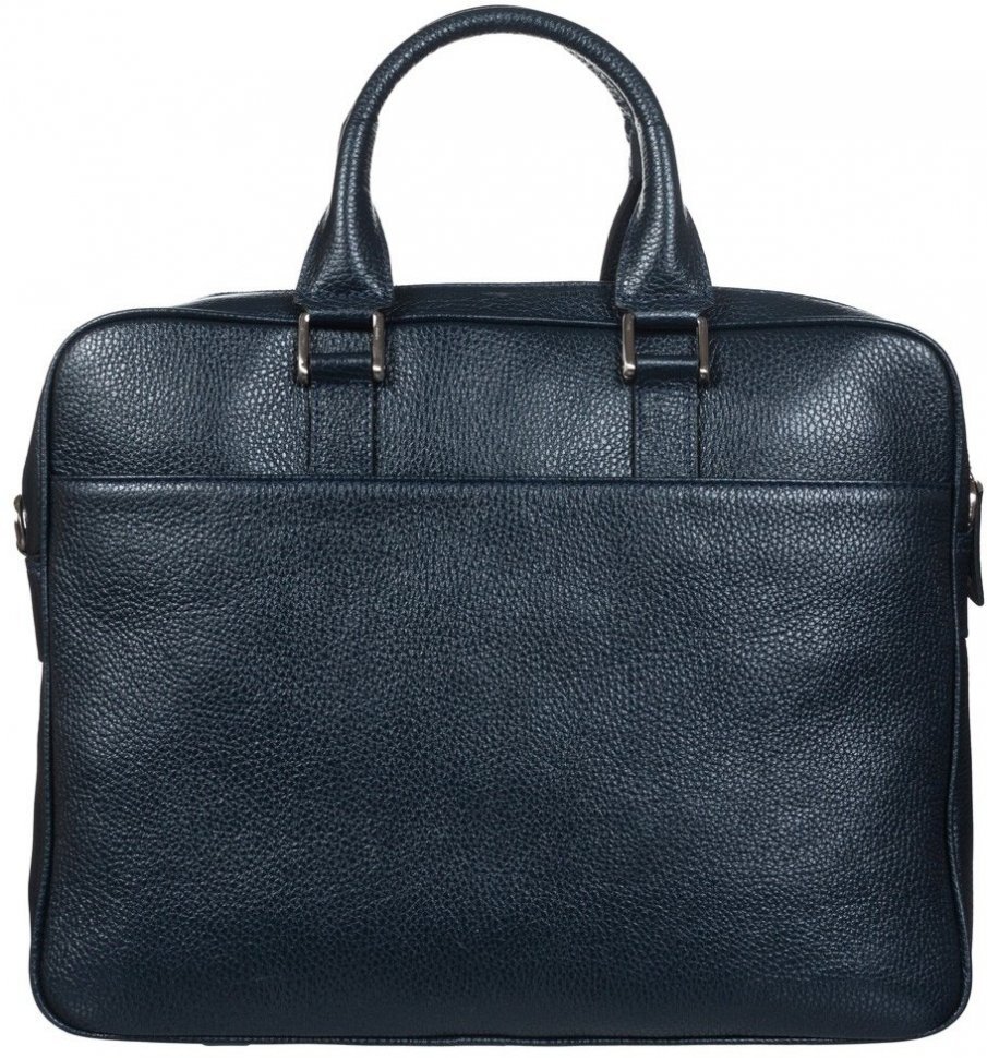 Темно-синяя мужская сумка портфель из натуральной кожи на две молнии DESISAN (19106)