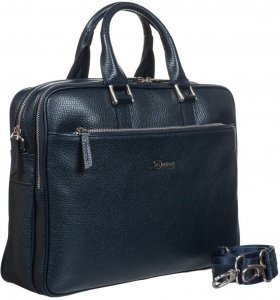 Темно-синя чоловіча сумка портфель з натуральної шкіри на дві блискавки DESISAN (19106)