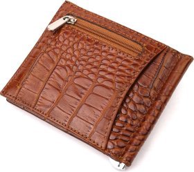 Коричневый мужской зажим для купюр из натуральной кожи с тиснением под крокодила KARYA (2421121)