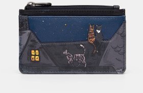 Женский кардхолдер из фактурной кожи с принтом &quot;Коты на крыше&quot; Yoshi Y1219 NTCT 94935 черно-чинего цвета