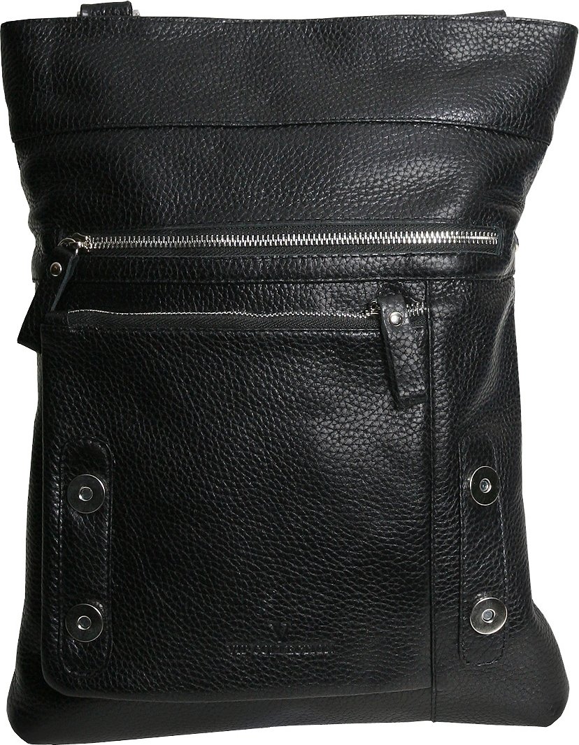 Черная сумка-планшет большого размера из натуральной зернистой кожи Vip Collection (21102)