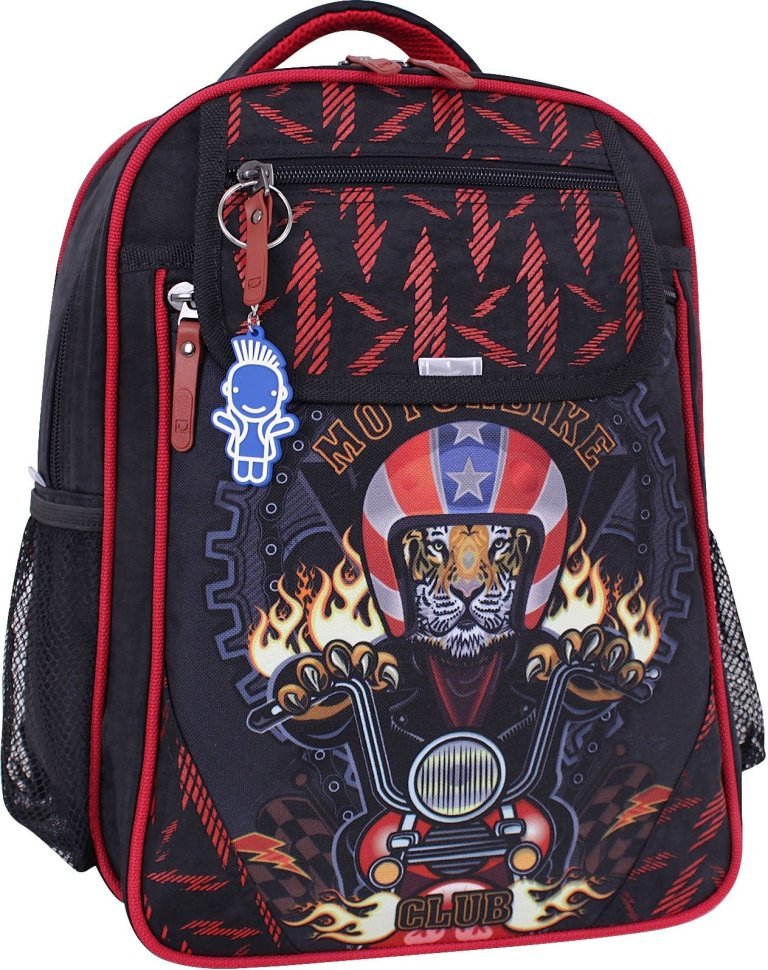 Стильный школьный рюкзак из черного текстиля с тигром Bagland 55535