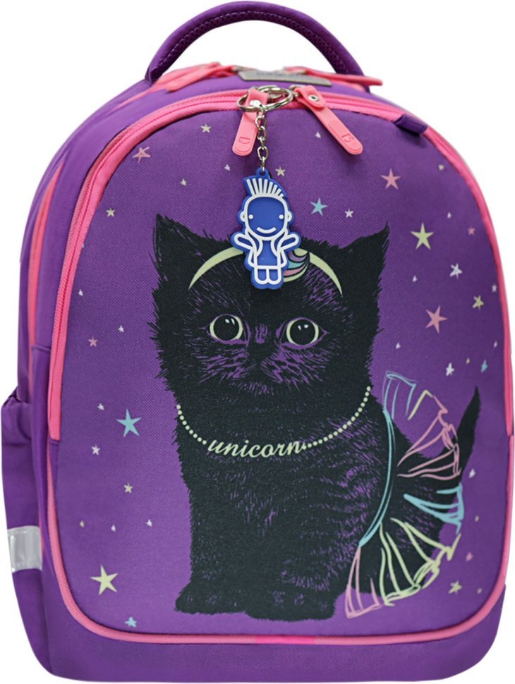 Школьный рюкзак для девочки из фиолетового текстиля с котиком Bagland Butterfly 55635