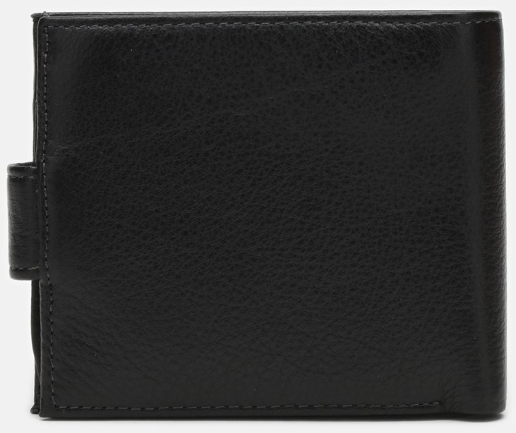 Мужское портмоне из фактурной кожи черного цвета с хлястиком на маните Ricco Grande 65935