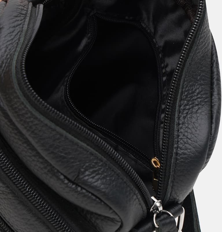 Кожаная мужская сумка черного цвета с длинным ремешком Keizer (19381)