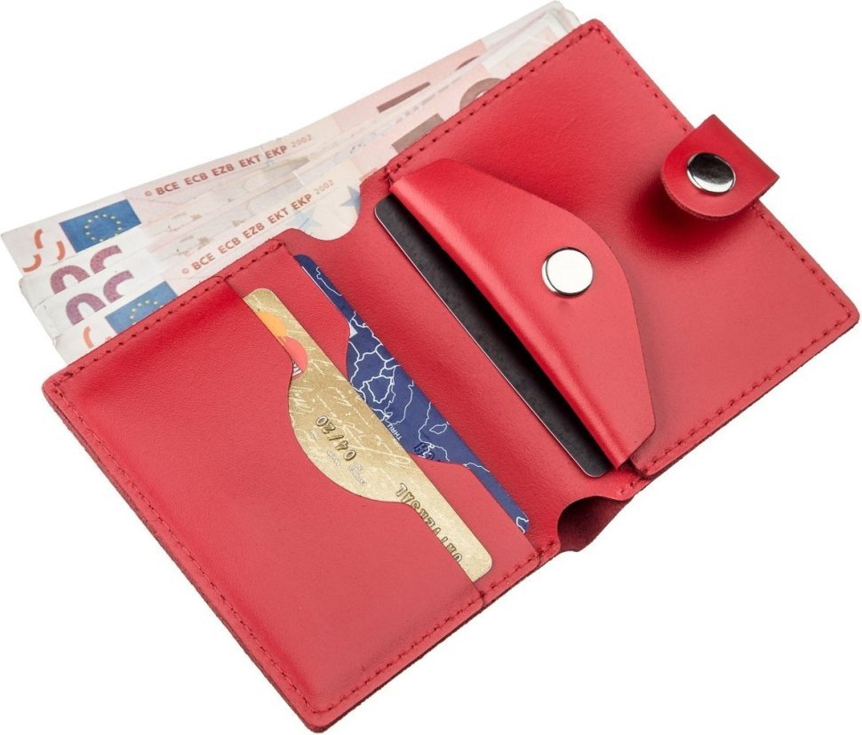 Женский кожаный компактный кошелек красного цвета с монетницей SHVIGEL (2416219)