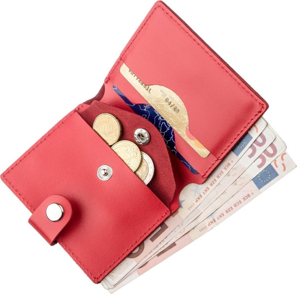 Жіночий шкіряний компактний гаманець червоного кольору з монетницею SHVIGEL (2416219)