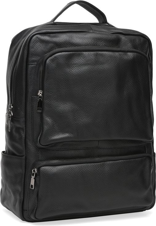 Місткий чоловічий шкіряний рюкзак чорного кольору Keizer (56935)