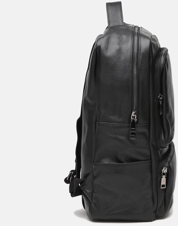 Місткий чоловічий шкіряний рюкзак чорного кольору Keizer (56935)