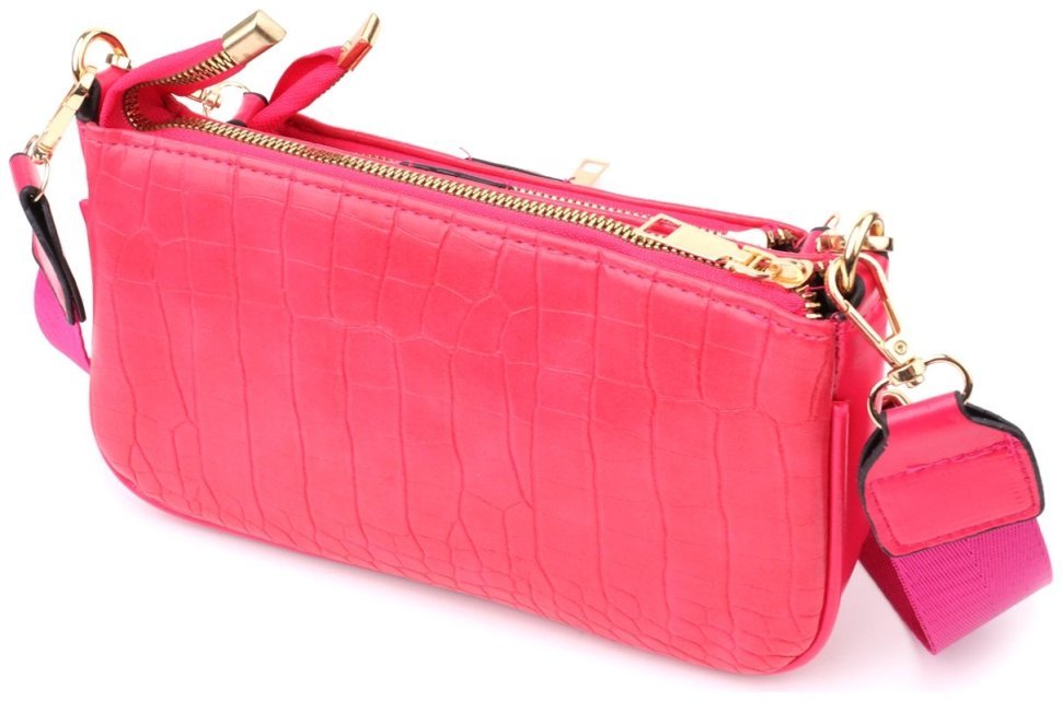 Повседневная женская сумка-клатч из кожзама со съёмной монетницей и текстильным ремешком Vintage розового цвета 96935 modnotak фото №2