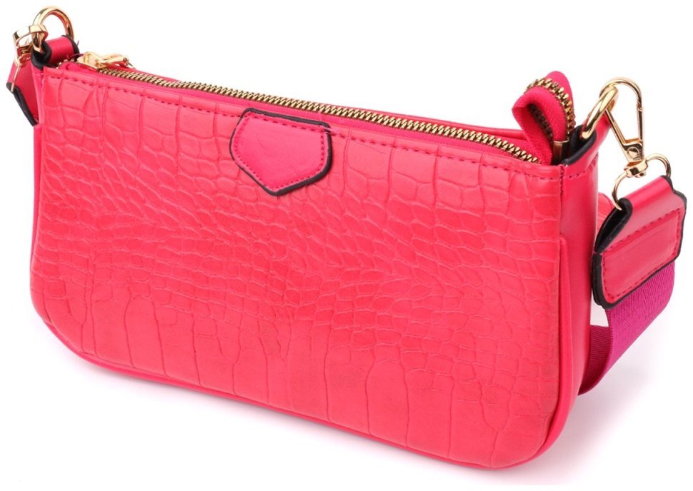 Повседневная женская сумка-клатч из кожзама со съёмной монетницей и текстильным ремешком Vintage розового цвета 96935 modnotak фото №4