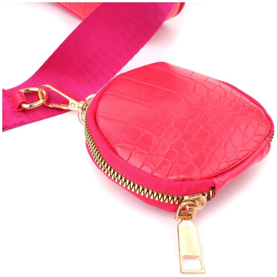 Повседневная женская сумка-клатч из кожзама со съёмной монетницей и текстильным ремешком Vintage розового цвета 96935 modnotak фото №5