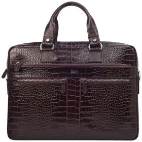 Деловой кожаный портфель под фактуру крокодила коричневого цвета Desisan 107235 через плечо с ручками