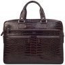 Деловой кожаный портфель под фактуру крокодила коричневого цвета Desisan 107235 через плечо с ручками modnotak фото - 1