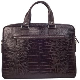 Деловой кожаный портфель под фактуру крокодила коричневого цвета Desisan 107235 через плечо с ручками