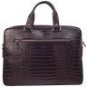 Деловой кожаный портфель под фактуру крокодила коричневого цвета Desisan 107235 через плечо с ручками modnotak фото - 2
