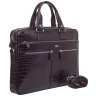 Деловой кожаный портфель под фактуру крокодила коричневого цвета Desisan 107235 через плечо с ручками modnotak фото - 3