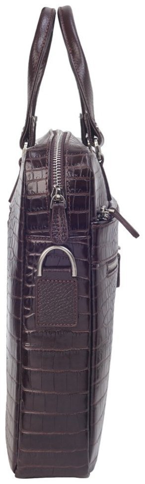 Деловой кожаный портфель под фактуру крокодила коричневого цвета Desisan 107235 через плечо с ручками modnotak фото №4