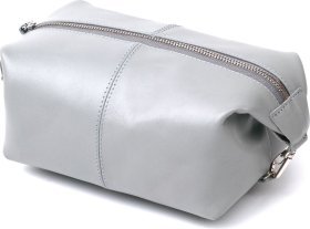 Практичная кожаная косметичка серого цвета на молнии Shvigel (2416404)