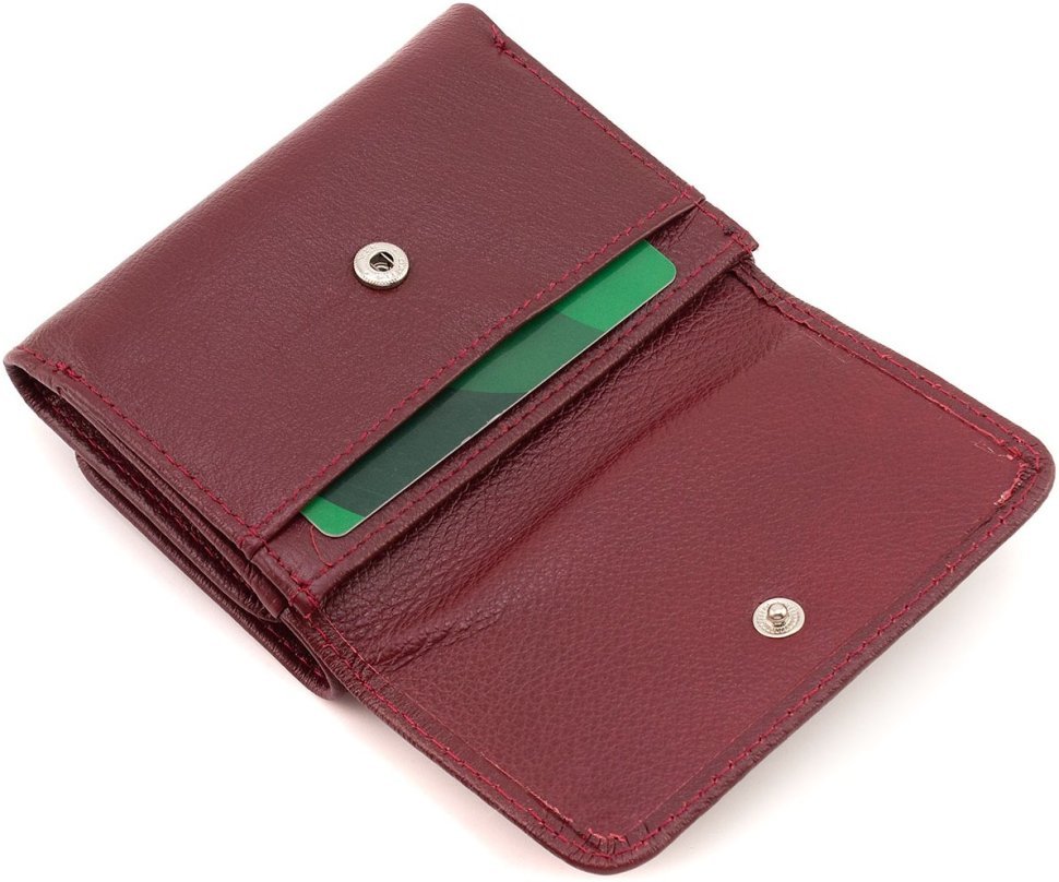 Невеликий жіночий шкіряний гаманець бордового кольору на кнопці ST Leather 1767235