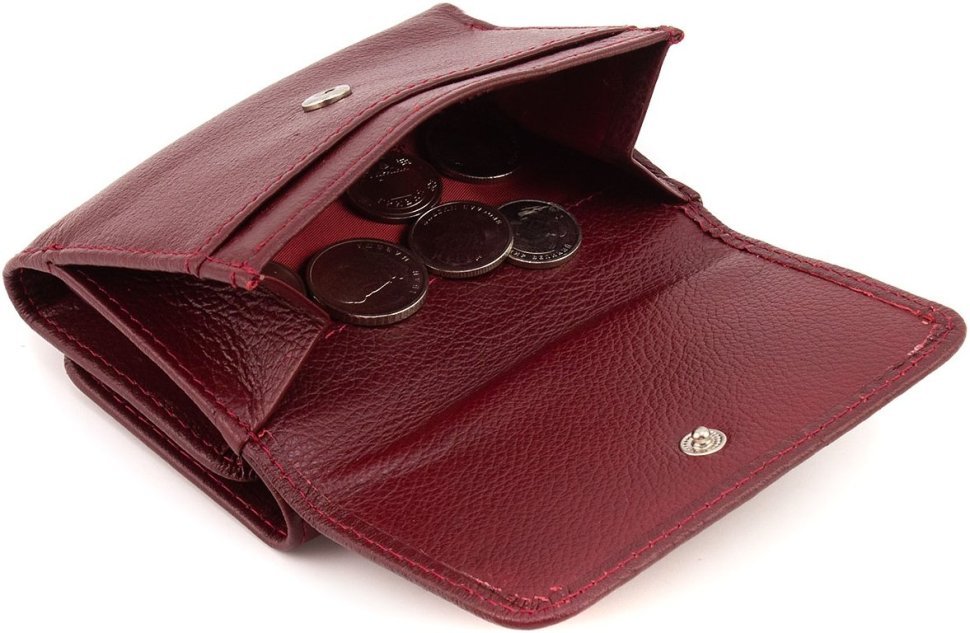 Небольшой женский кожаный кошелек бордового цвета на кнопке ST Leather 1767235