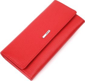 Великий червоний жіночий гаманець із натуральної фактурної шкіри із клапаном на кнопці KARYA (2421337)