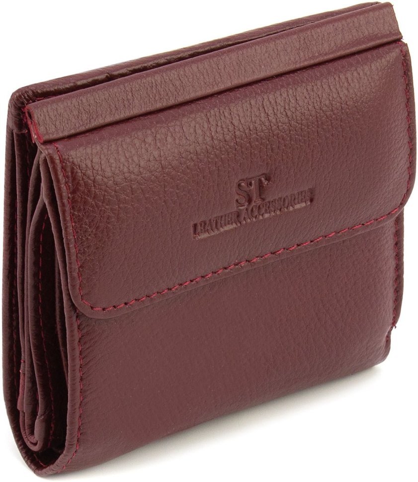 Шкіряний бордовий жіночий гаманець з монетницею ST Leather 1767335