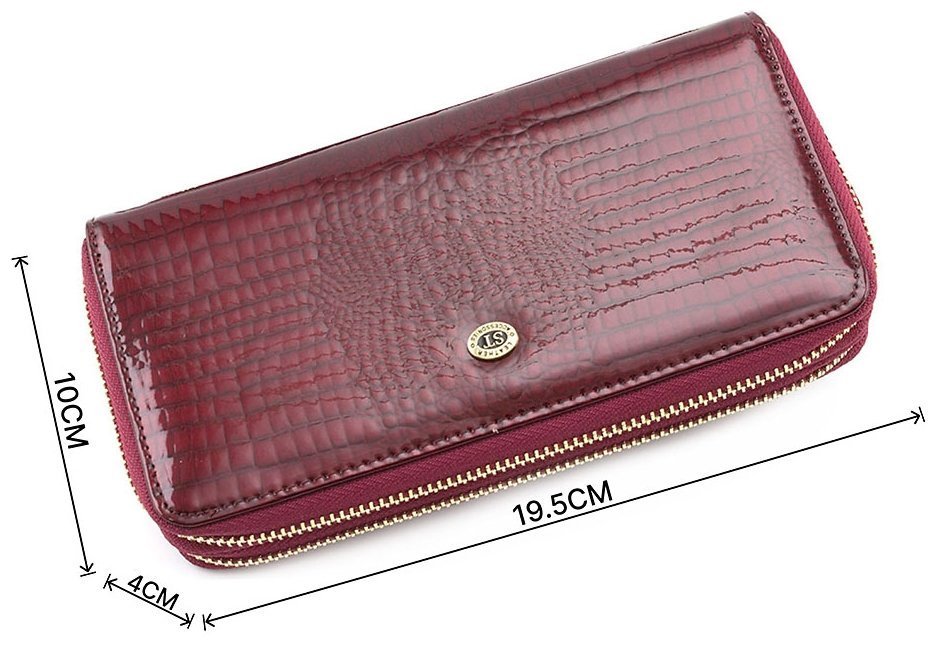Бордовий лаковий гаманець на дві блискавки ST Leather (16313) фото №3 Бордовий лаковий гаманець на дві блискавки ST Leather (16313) modnotak фото №3