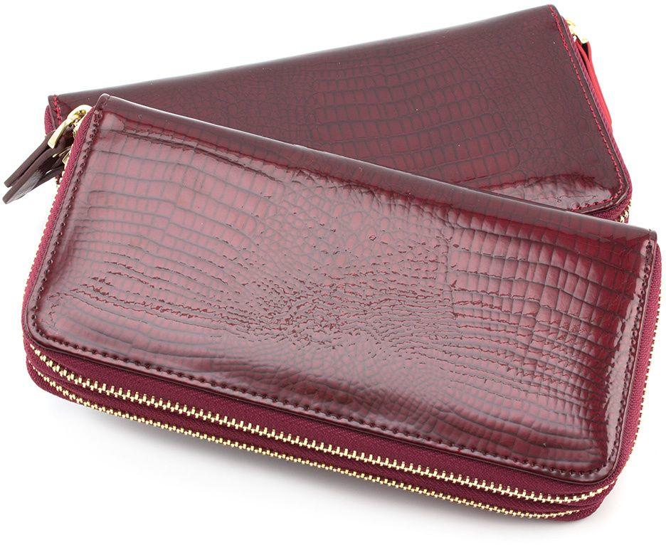 Бордовий лаковий гаманець на дві блискавки ST Leather (16313)