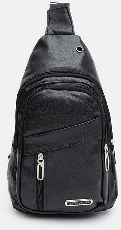 Чоловіча чорна сумка-рюкзак із шкірозамінника через плече Monsen (22099)
