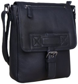 Кожаная мужская сумка-планшет черного цвета с откидным клапаном Tavinchi 77535