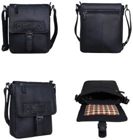 Шкіряна чоловіча сумка-планшет чорного кольору з відкидним клапаном Tavinchi 77535