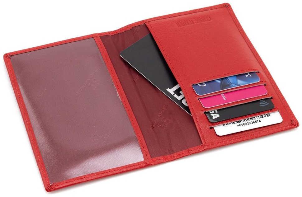 Женская кожаная обложка для паспорта и отделениями для карточек ST Leather 97735 красная modnotak фото №5