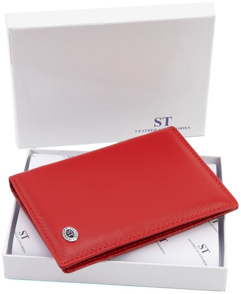 Женская кожаная обложка для паспорта и отделениями для карточек ST Leather 97735 красная modnotak фото №6
