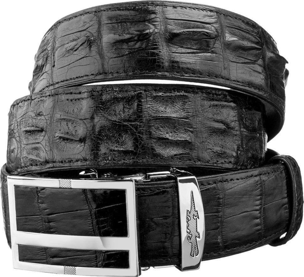 Ремень-автомат из натуральной кожи крокодила черного цвета CROCODILE LEATHER (024-18247) modnotak фото №1