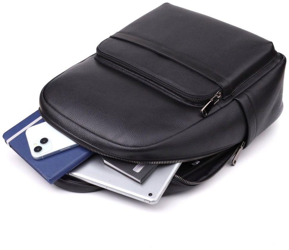 Городской мужской рюкзак из натуральной фактурной кожи черного цвета Vintage 97835 modnotak фото №8