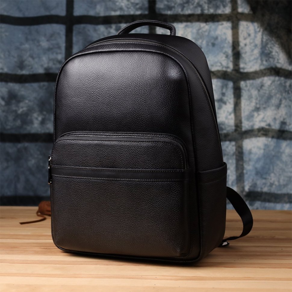 Городской мужской рюкзак из натуральной фактурной кожи черного цвета Vintage 97835 modnotak фото №9