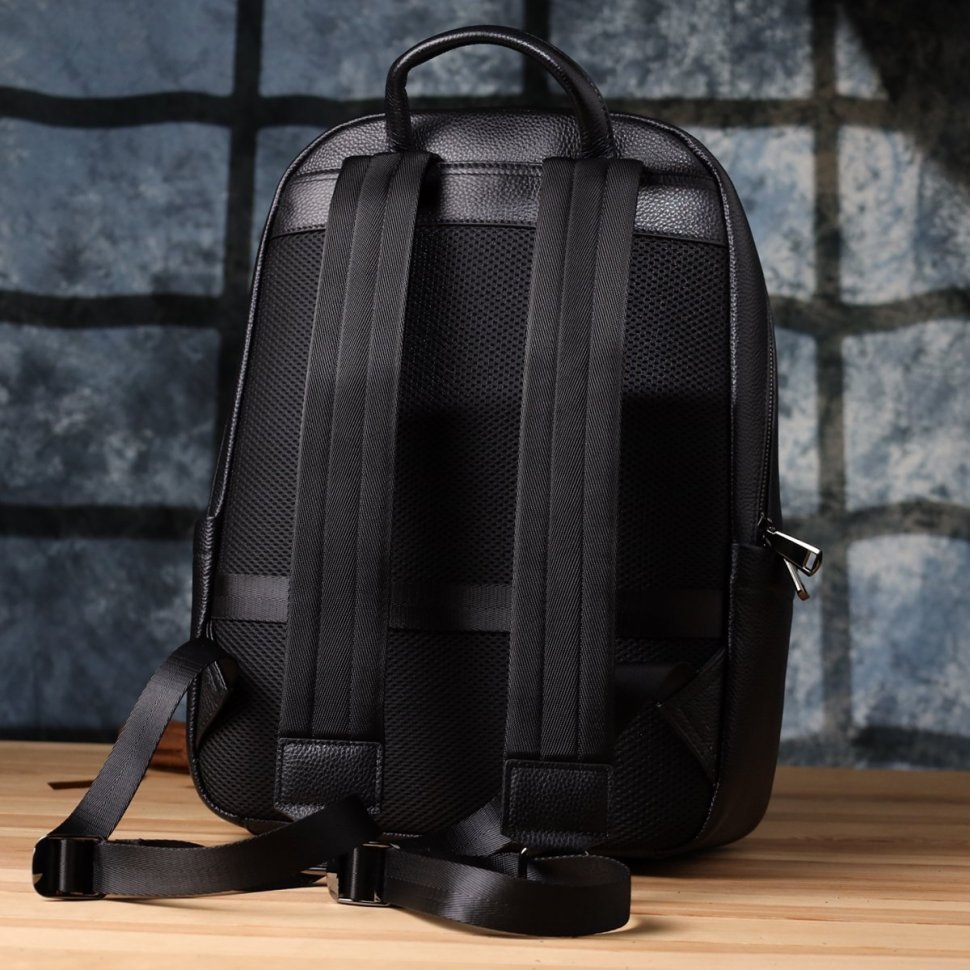 Городской мужской рюкзак из натуральной фактурной кожи черного цвета Vintage 97835 modnotak фото №10