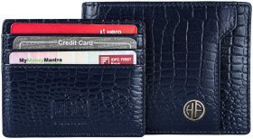 Гаманець зі знімним блоком для чоловіків зі шкіри з фактурою під крокодила Hammonds Flycatcher HF577 синього кольору 108035