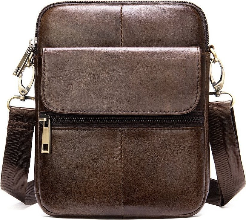 Кожаная коричневая сумка-планшет компактного размера Vintage (14990)